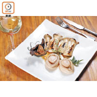 創作菜式也有意式風味，鮑魚搭配雞髀菇，香氣馥郁。