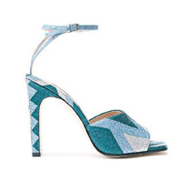 Sergio Rossi sr1藍色幾何圖案閃粉皮革高踭涼鞋 $8,700（B）