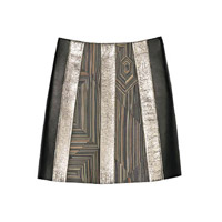 Longchamp金×黑色幾何圖案拼接小羊皮短裙 $9,250（A）