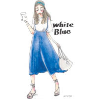 簡簡單單的頭帶，配襯藍白色系服飾，清新可人。