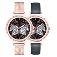黑白馬頭圖案腕錶備有可替換的鍍玫瑰金不銹鋼錶帶及黑色真皮錶帶。$438/各
