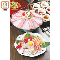 惠顧鍋物海鮮盛套餐的食客，每位另加$100，即可享用日本A3級以上的和牛及刺身四式。
