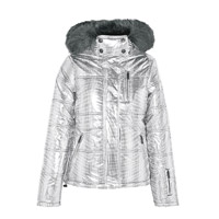 TOPSHOP SNO銀色亮面人造皮草連帽滑雪外套 $1,058（A）