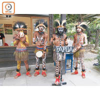 園中的阿士瑪人來自新畿內亞島部落，他們會為遊人表演舞蹈和音樂。