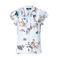 STEFFEN SCHRAUT粉藍色花卉蝴蝶圖案絲質恤衫 $1,590（B）