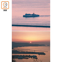 橘黃色的夕陽，把瀨戶內海與高松灣岸，都染成一片金黃。
