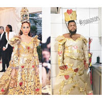 巴西網民John Drops用金紙自製Sarah Jessica Parker件金色Dolce & Gabbana裙，相似度不足但勝在搞鬼。
