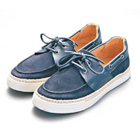 深藍色皮革×麖皮帆船鞋 $5,600