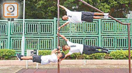 （上至下）Nicholas Wong（黃煒峰）、Rocky Kwok（郭俊庭）及Ken Lai（黎啟捷），於本地及外國街頭健身比賽中屢獲佳績。