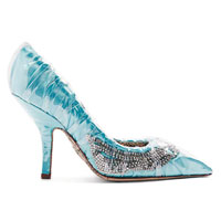 PACIOTTI BY MIDNIGHT湖水藍色絲質配水晶刺繡高踭鞋 $8,708（C）