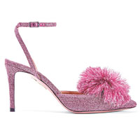 AQUAZZURA Powder Puff粉紅色Lurex配毛毛球高踭鞋 $5,800（D）