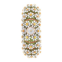 Van Cleef & Arpels Pâquerette白K金及黃K金腕錶，鑲嵌梨形鑽石、圓形黃色藍寶石及圓形沙弗萊石。<br>未定價（C）