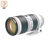 Canon EF 70~200mm F2.8L IS III USM為新「大三元」之一，具有F2.8光圈和3.5級防震，夜攝能力一流。售價：$17,580（a）