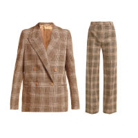 ACNE STUDIOS<br>棕色格紋西裝外套 $6,000、西褲 $3,500（C）