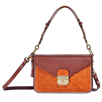 Mademoiselle Longchamp紅色小牛皮拼橙色絎縫麖皮手袋 $10,850（A）