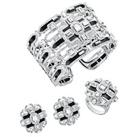 Emperor Jewellery Splender 18K白金鑽石縞瑪瑙手鈪、耳環、戒指（A）