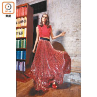 alice + olivia、紅色喱士上衣 $4,960、金屬紅色豹紋百褶長裙 $6,250、All from（A）