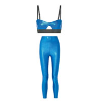 HEROINE SPORT金屬藍色運動胸衣 $665、緊身褲 $830（G）