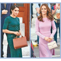 （左）Meghan Markle及（右）Kate Middleton兩位王妃都是手挽袋的擁躉。