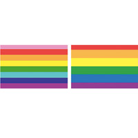 由Gilbert Baker於1978年所設計的8色彩虹旗（左），8種顏色分別代表着8個不同意義，但於1979年就因為不同緣故先後減去粉紅色及湖水綠色，變成現時見到的6色彩虹旗（右）。