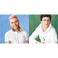 滑雪好手Gus Kenworthy（左）及模特兒Jacob Bixenman（右）分別穿上Pride Polo Shirt $1,290及Pride Hoodie $1,490拍攝造型照（A）