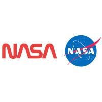 於1958年7月29日成立的NASA，原先採用由James Modarelli設計的Meatball Logo，到1975年改用由Richard Danne及Bruce Blackburn設計的Worm Logo。
