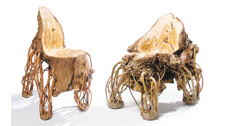 Upside Down Chair<br>以柳樹樹幹及樹枝製成，盡現自然美，更體現了設計師的鬼斧神工。