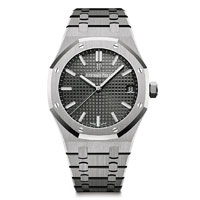 Audemars Piguet Royal Oak精鋼錶殼腕錶，襯以深灰色Grande Tapisserie大型格紋裝飾。 $15.1萬（C）