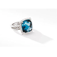 DAVID YURMAN Châtelaine 18K白金包鑲漢普頓藍色托帕石及鑽石戒指（14mm）$16,200（A）