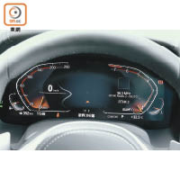 多功能軚環前方的12.3吋數碼儀錶板，可以不同形式顯示行車資訊。