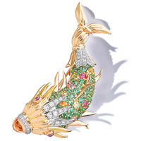 Tiffany & Co.Jean Schlumberger®18K黃金鑲逾7卡綠松石及沙弗萊石Fish胸針 $51.2萬（A）