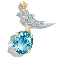 Tiffany & Co.Jean Schlumberger®18K黃金及鉑金鑲逾26卡海藍寶石、鑽石及粉紅藍寶石Bird on a Rock胸針 $72.5萬（A）