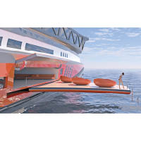 遊艇兩側設有可分別延伸出7米長的露台，讓客人可親近海洋，享受日光浴。