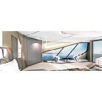 房間配備落地大玻璃，乘客毋須前往甲板也能飽覽海景。