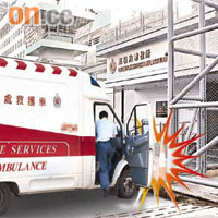 救護車撞到荔枝角收押所大閘，揭發救護車司機曾飲酒開工。	（設計圖片）