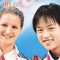 韋漢娜（左）是施幸余（右）的隊友，二人經常到世界各地比賽。