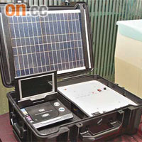 本地參展商將展示一款太陽能多功能便攜式電源箱，外形十足行李篋。	（陸智豪攝）