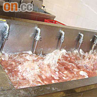 氣動解凍池是利用氣泡為肉類「按摩」加速解凍。