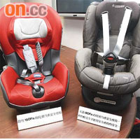 設有ISO Fix（左）及不設ISO Fix（右）的兒童汽車安全座椅。