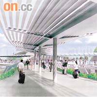 高鐵西九總站將建行人天橋及園景平台。	（模擬圖片）