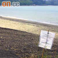遭人傾倒石屎的沙灘路段，地政總署有張貼警告信，但無人理會。	（綠色力量提供圖片）