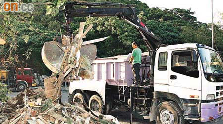 運載建築廢料的夾斗車成為被盜目標。	（鄭家如攝）