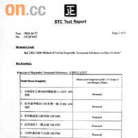 香港標準及檢定中心報告證實，本報抽驗的政府部門廁所廁紙均發現可遷移螢光物質。
