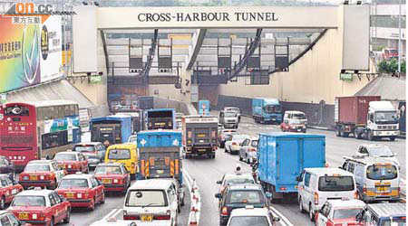 本港三條過海隧道車流長期失衡，收費最低的紅隧塞上加塞。	（資料圖片）