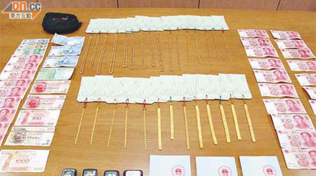 澳門警方起出的假金鏈，款式跟香港假金案發現的相若。