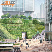 擬建的商廈外牆會採取綠化概念，同時會擴闊雪廠街的行人路和行車線。