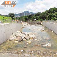 水浸後<br>石塊阻截器在暴雨後已被大量石塊填滿。