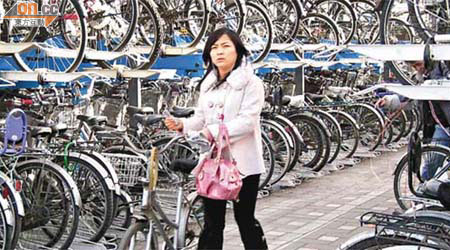 運輸署計劃於粉嶺及上水港鐵站旁空地試驗設置雙層單車泊架以應付需求。圖為北京的雙層單車泊架。