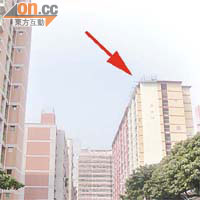 與滿樂大廈（左）一街之隔的福來邨（箭嘴示），邨內公眾範圍嚴禁吸煙。
