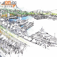 發展商計劃在南丫島興建有五百個泊位的遊艇停泊區。	（發展商設計圖片）